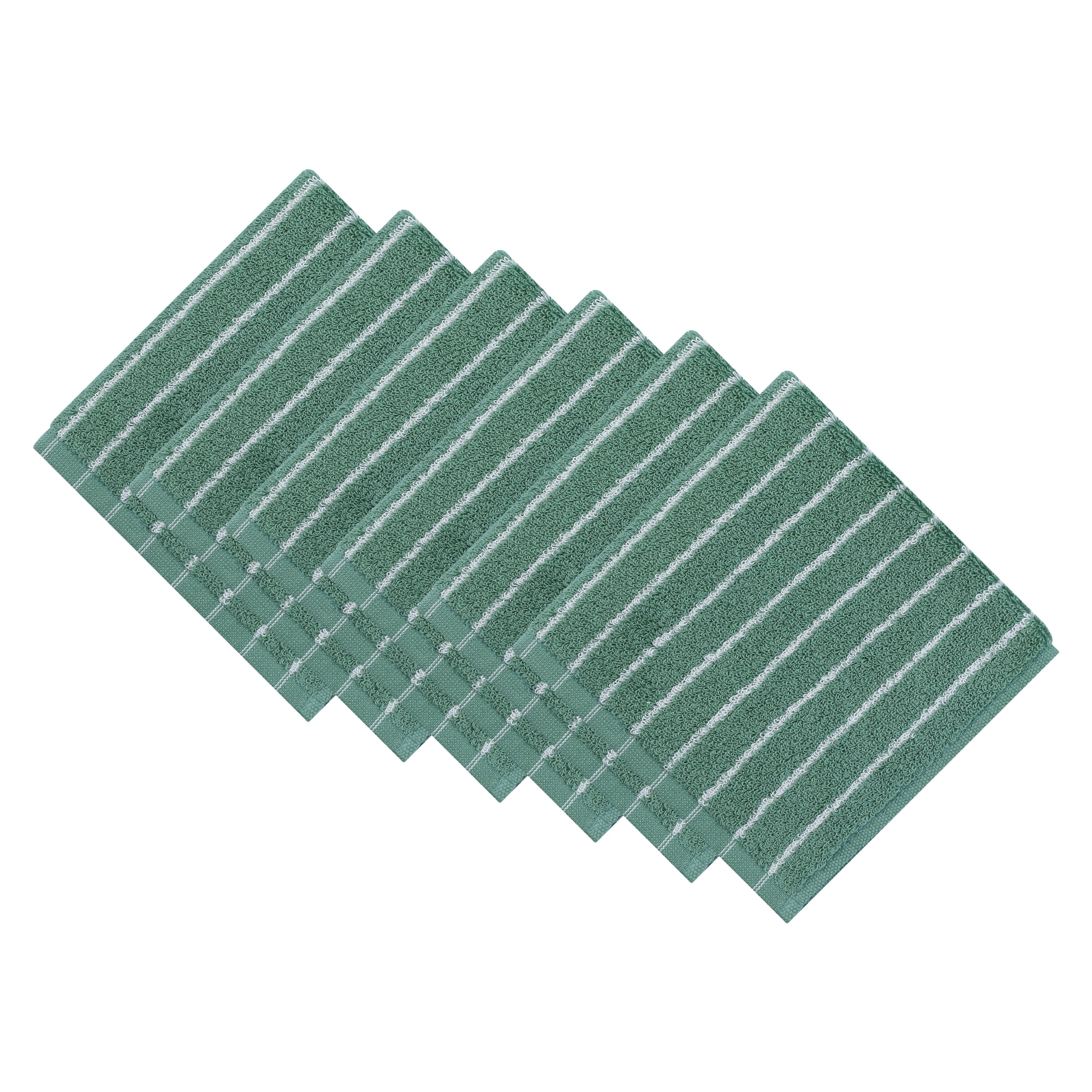 Unique Bargains Cotton Striped Washcloths Soft Absorbent Face Cloths Green 6pk