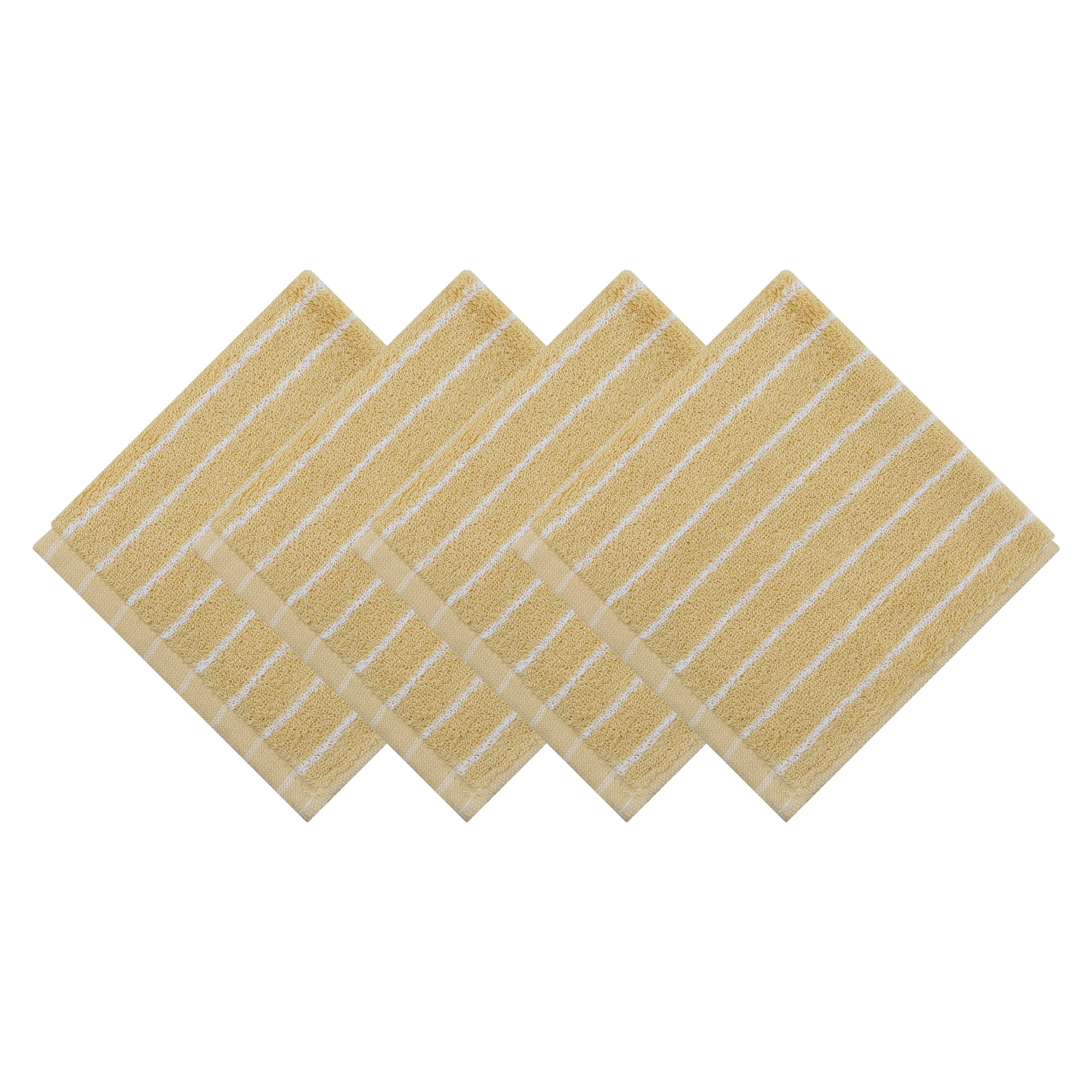 Unique Bargains Cotton Striped Washcloths Soft Absorbent Face Cloths Yellow 4pk