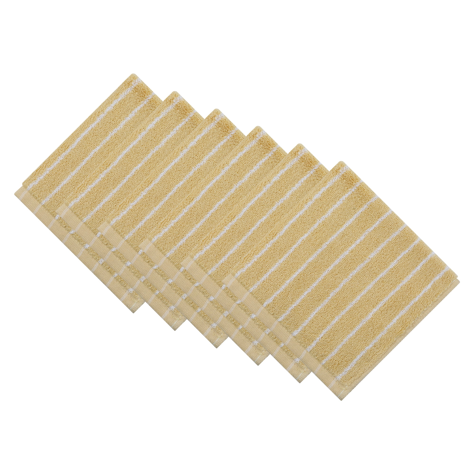 Unique Bargains Cotton Striped Washcloths Soft Absorbent Face Cloths Yellow 6pk