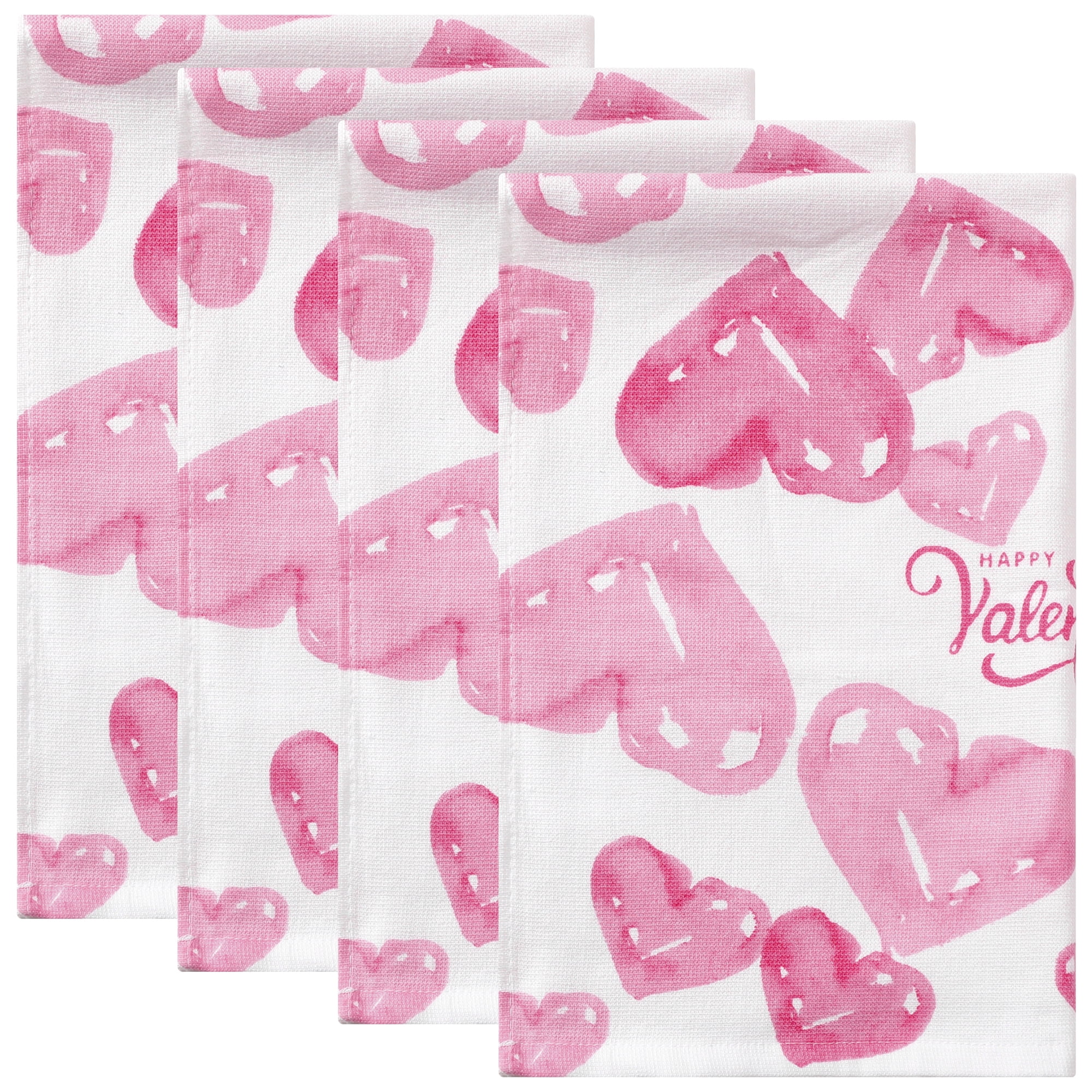 Unique Bargains Cotton Thick Large Animal and Floral Printed Kitchen Towels 18"x28" Pink Heart