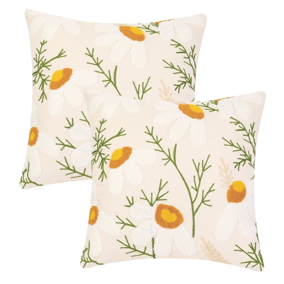 Unique Bargains Cotton Throw Pillow Cover Geometric Floral Cushion Covers (2 Count) Flower 18" x 18"