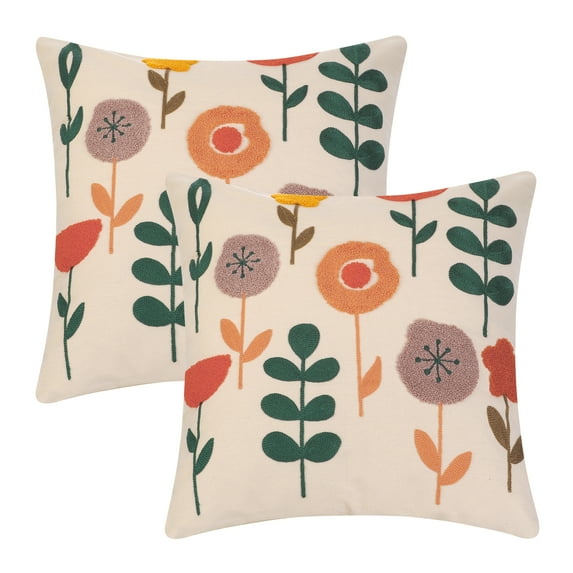 Unique Bargains Cotton Throw Pillow Cover Geometric Floral Cushion Covers (2 Count) Round Flower 18" x 18"