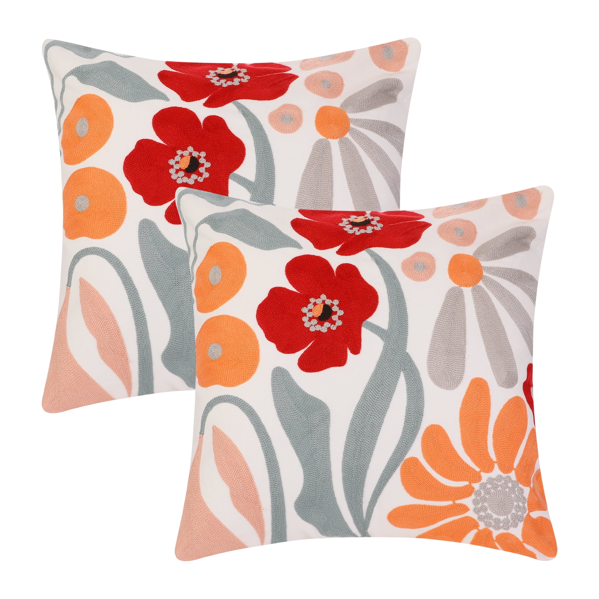 Unique Bargains Cotton Throw Pillow Cover Geometric Floral Cushion Covers (2 Count) Safflower 18" x 18"