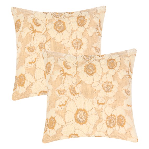 Unique Bargains Cotton Throw Pillow Cover Geometric Floral Cushion Covers (2 Count) Yellow Flower 18" x 18"