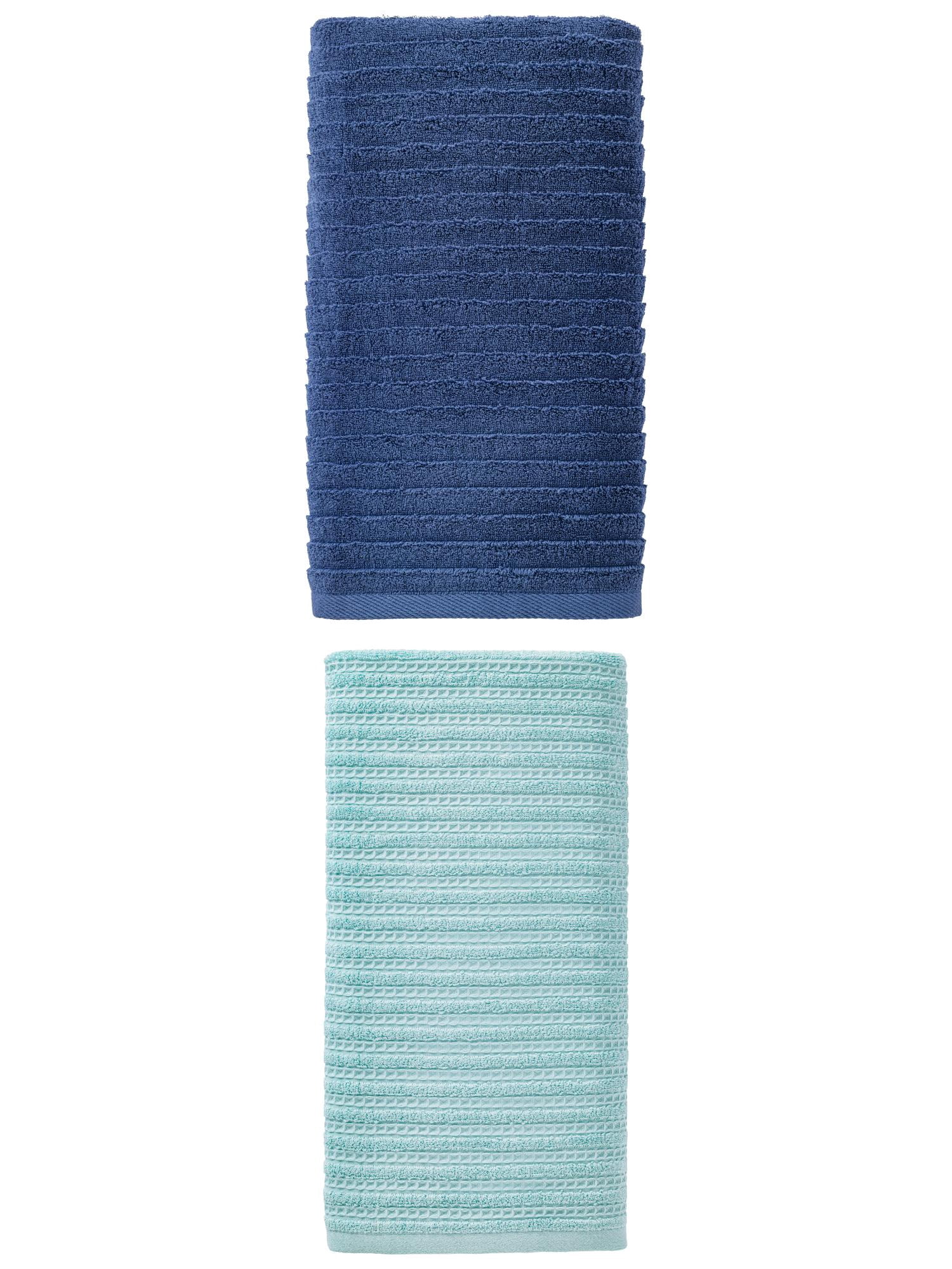 Unique Bargains 2Pcs 2Pcs Cotton Quick Absorbent Bath Towels Blue/Dark Blue 55"x28"