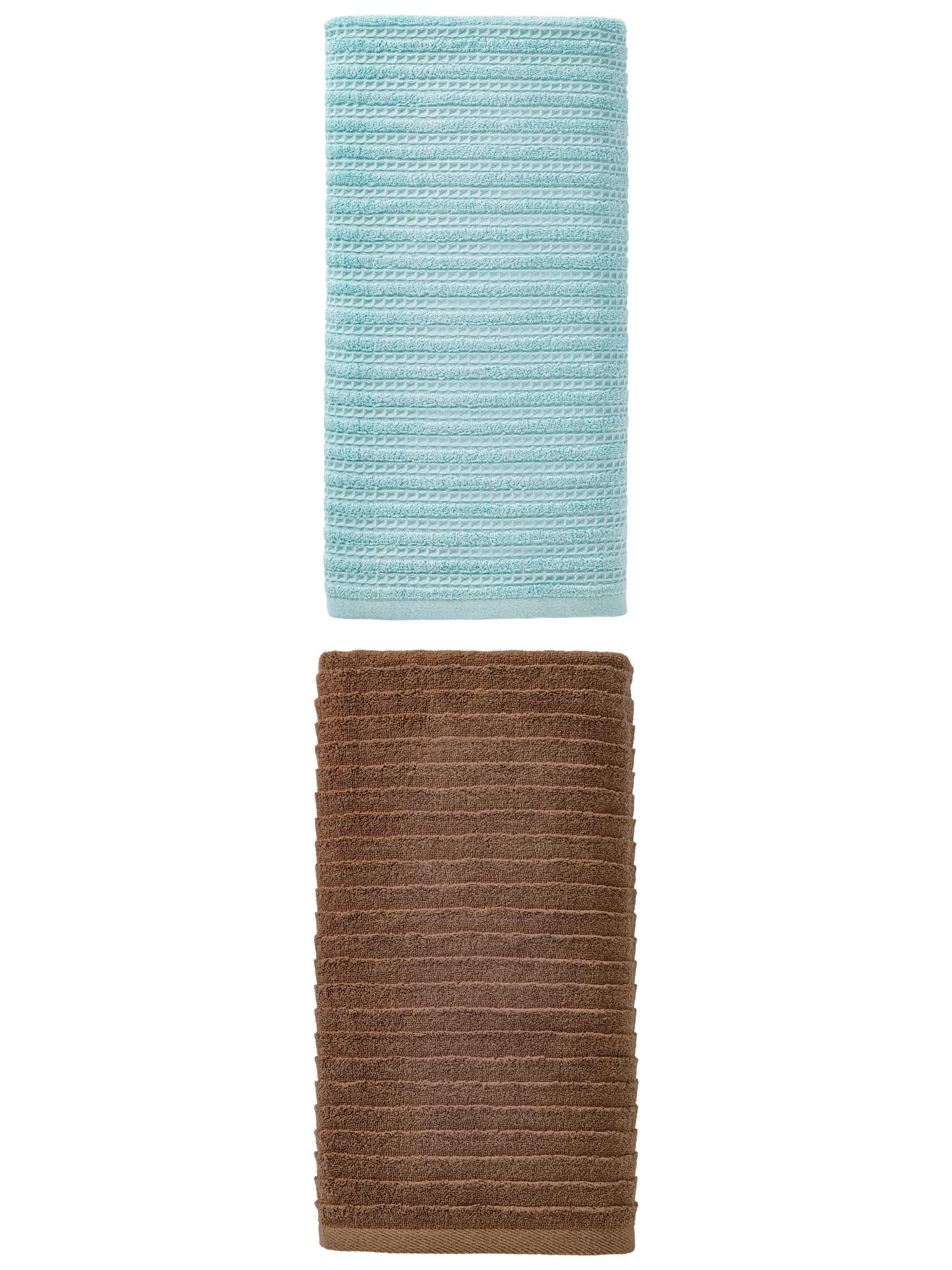 Unique Bargains 2Pcs 2Pcs Cotton Quick Absorbent Bath Towels Blue/Dark Brown 55"x28"