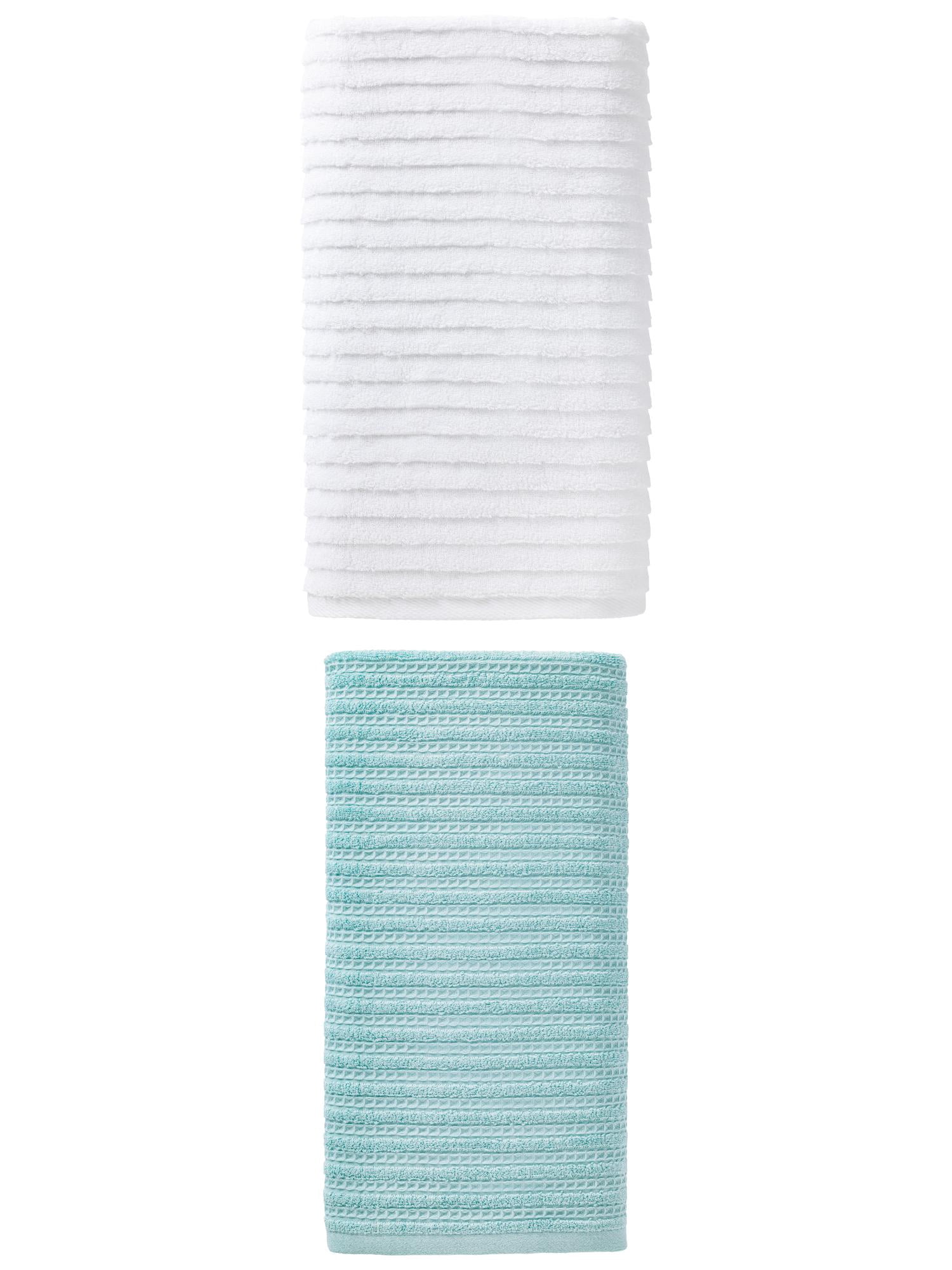Unique Bargains 2Pcs 2Pcs Cotton Waffle Quick Absorbent Bath Towels Blue/White 55"x28"