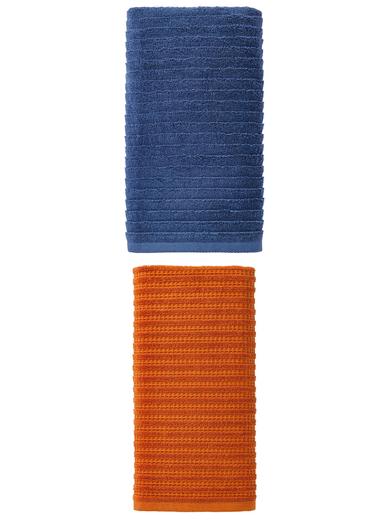 Unique Bargains 2Pcs 2Pcs Cotton Quick Absorbent Bath Towels Brown/Dark Blue 55"x28"