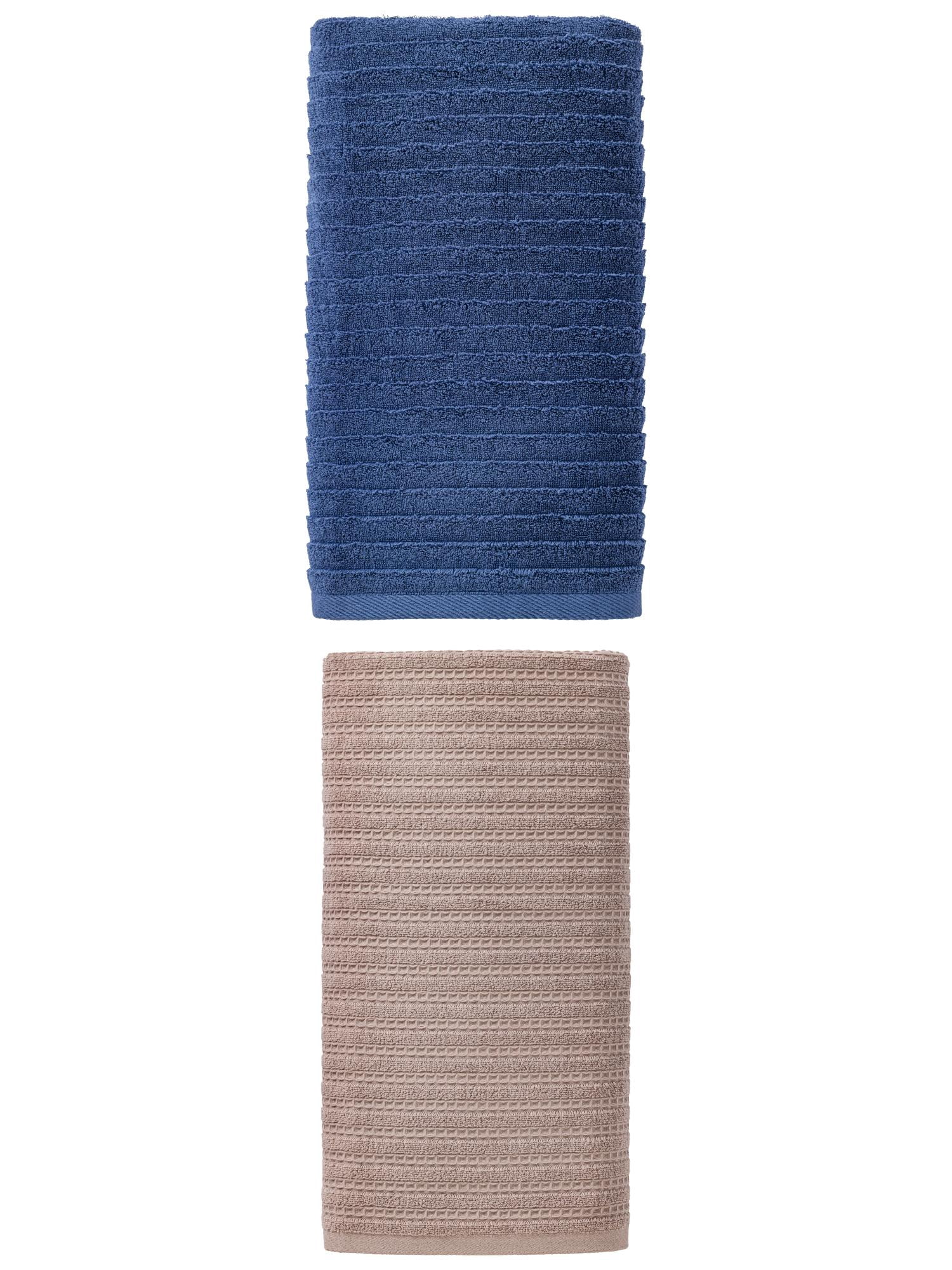 Unique Bargains 2Pcs 2Pcs Cotton Quick Absorbent Bath Towels Grey/Dark Blue 55"x28"