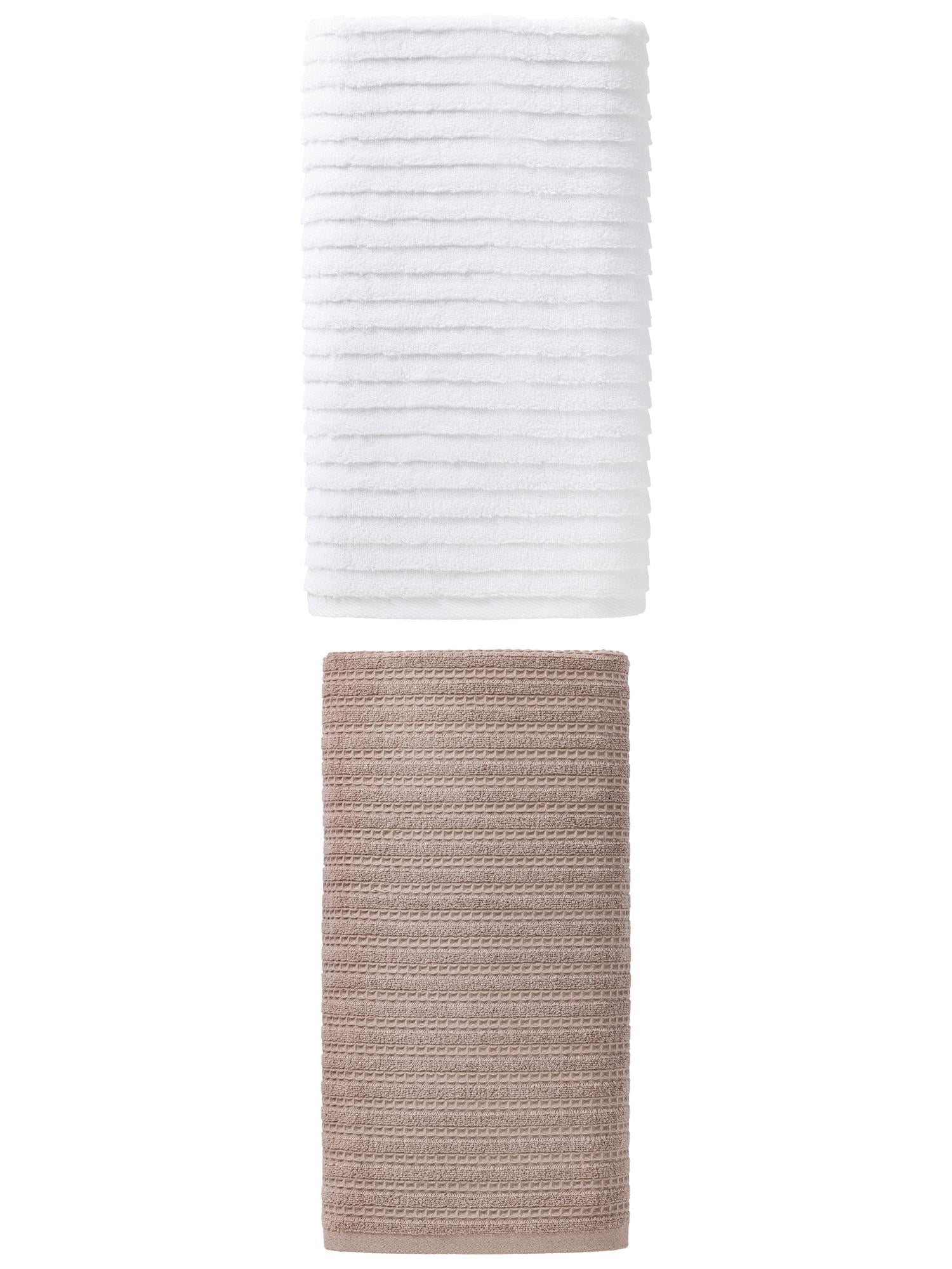 Unique Bargains 2Pcs 2Pcs Cotton Quick Absorbent Bath Towels Grey/White 55"x28"