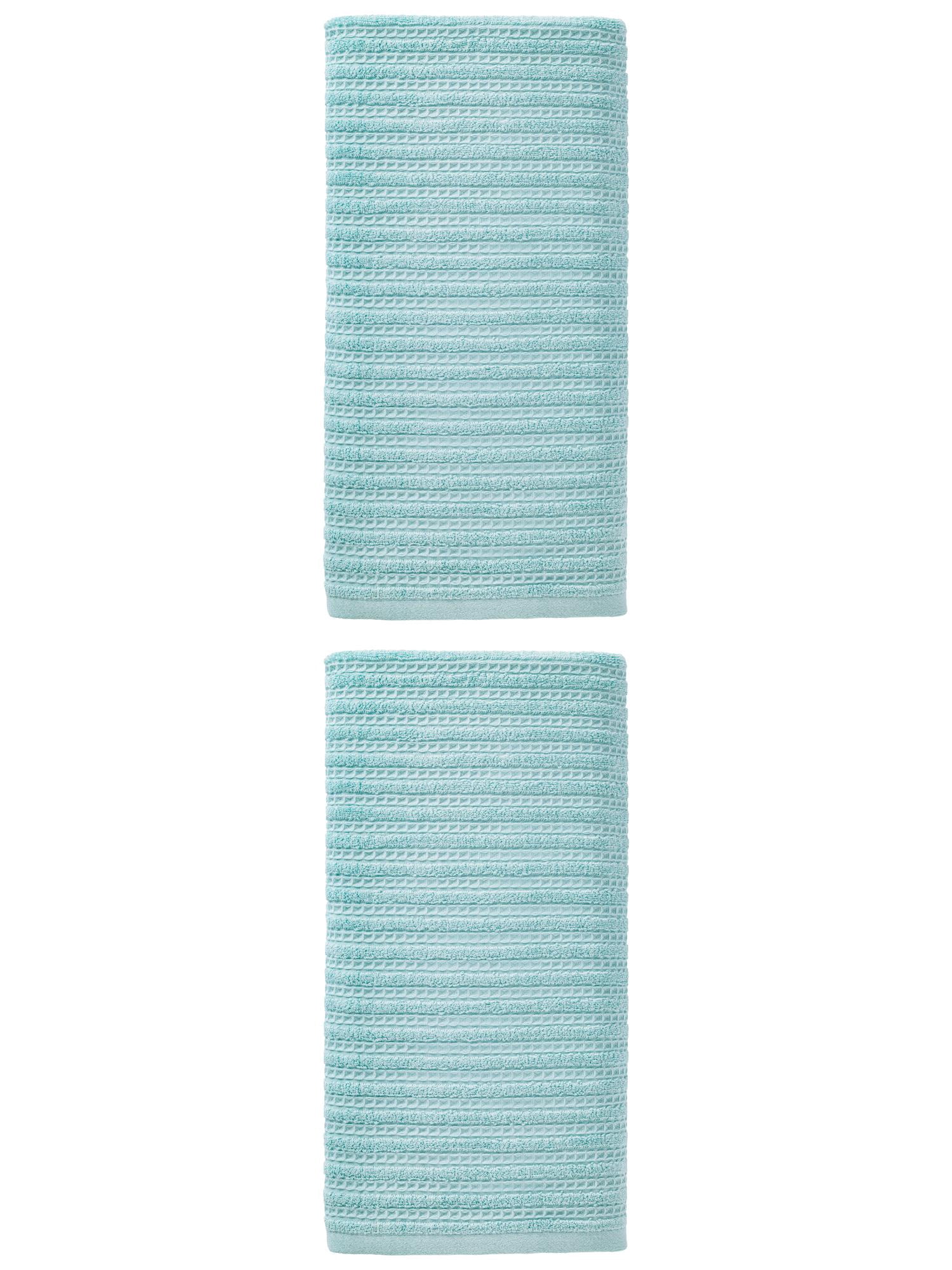 Unique Bargains Cotton Waffle Soft Absorbent Bath Towels 2 Pack Blue 55"x28"