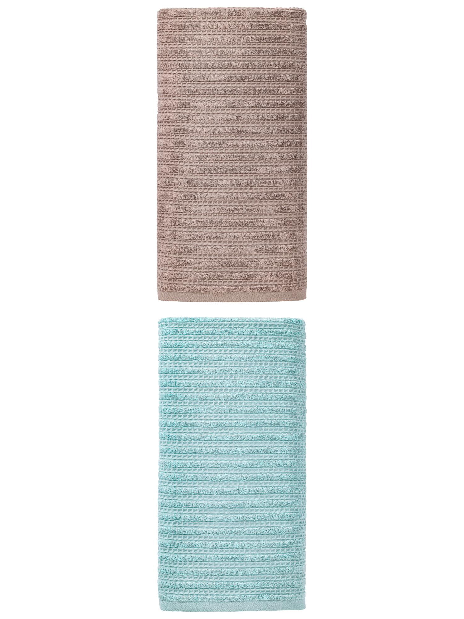 Unique Bargains Cotton Waffle Soft Absorbent Bath Towels 2 Pack Blue/Grey 55"x28"