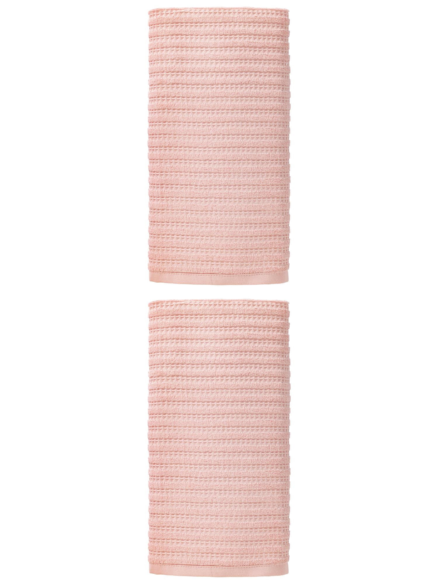 Unique Bargains Cotton Waffle Soft Absorbent Bath Towels 2 Pack Pink 55"x28"