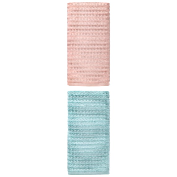 Unique Bargains Cotton Waffle Soft Absorbent Bath Towels 2 Pack Pink/Blue 55"x28"