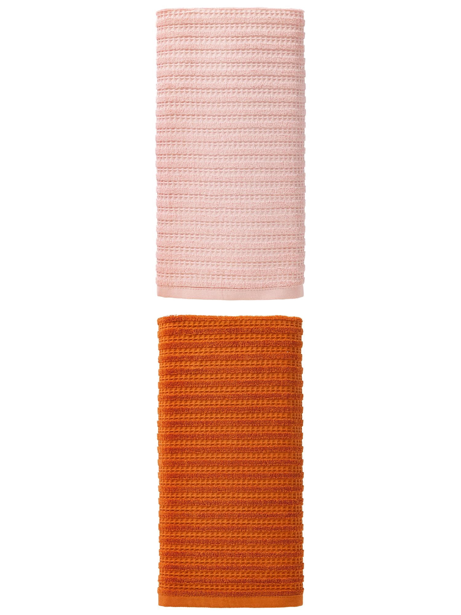 Unique Bargains Cotton Waffle Soft Absorbent Bath Towels 2 Pack Pink/Brown 55"x28"