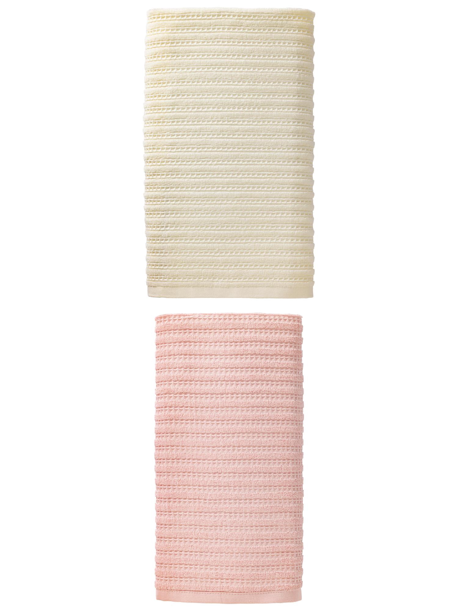 Unique Bargains Cotton Waffle Soft Absorbent Bath Towels 2 Pack Pink/White 55"x28"
