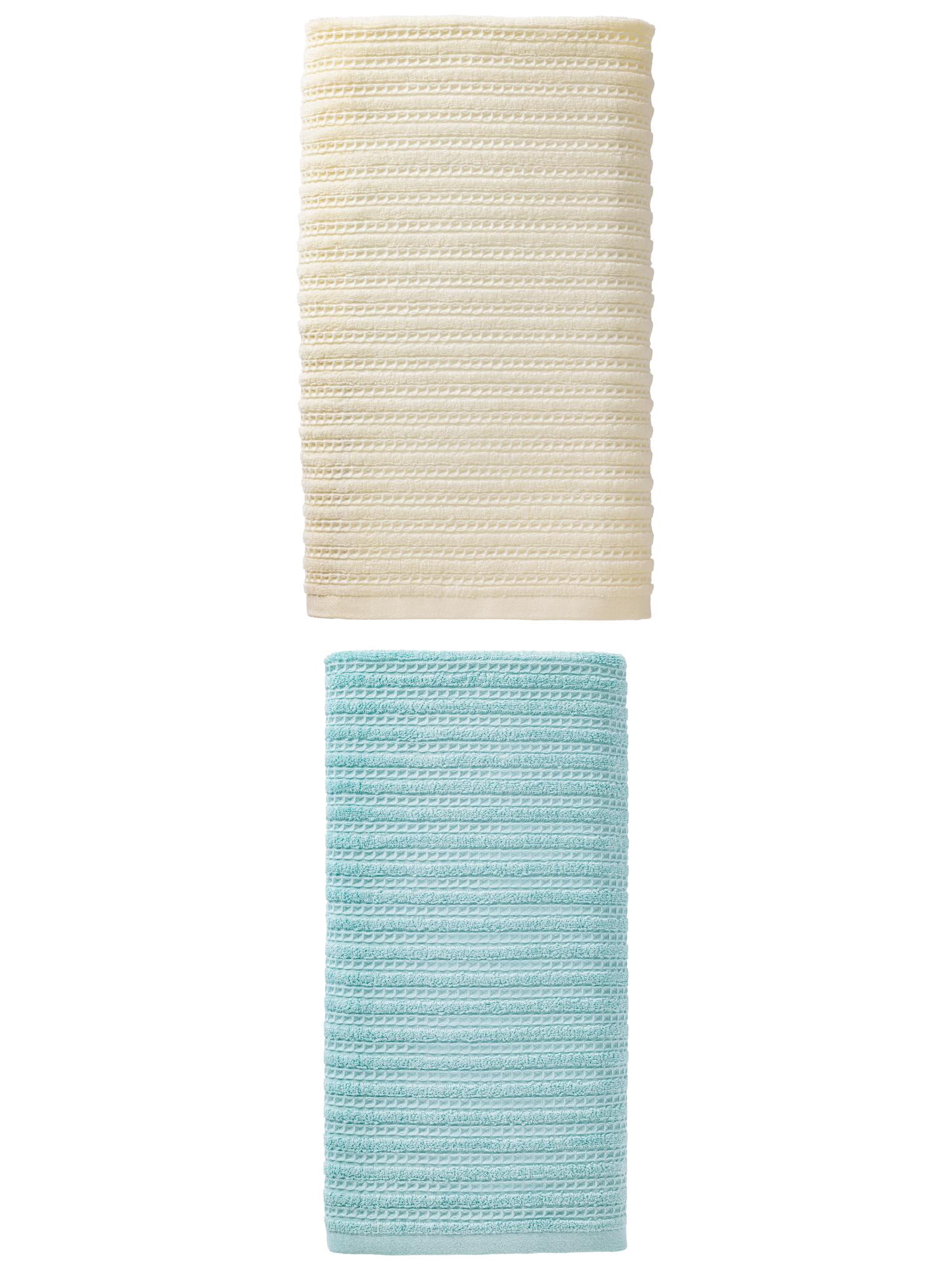 Unique Bargains Cotton Waffle Soft Absorbent Bath Towels 2 Pack White/Blue 55"x28"
