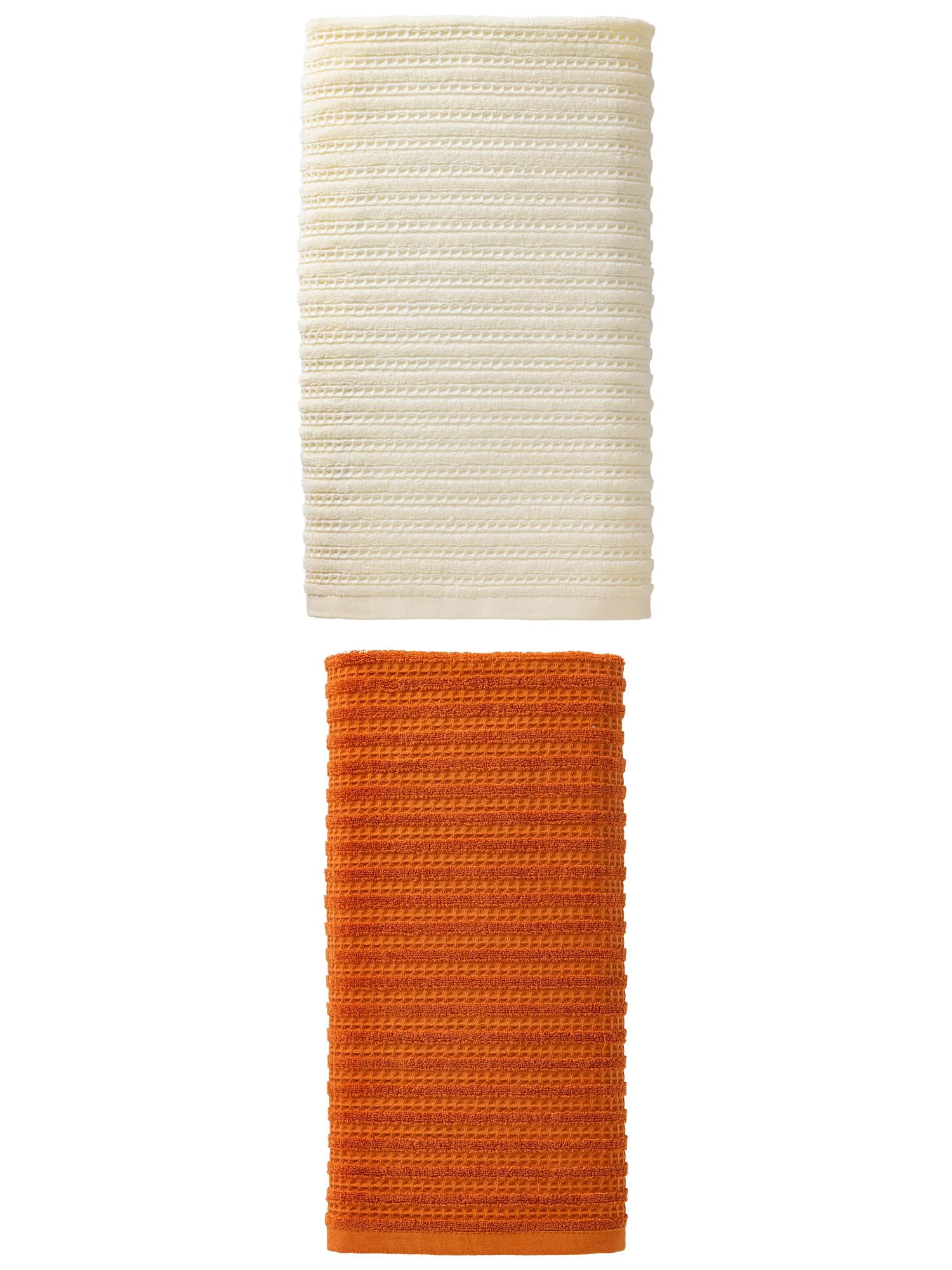 Unique Bargains Cotton Waffle Soft Absorbent Bath Towels 2 Pack White/Brown 55"x28"