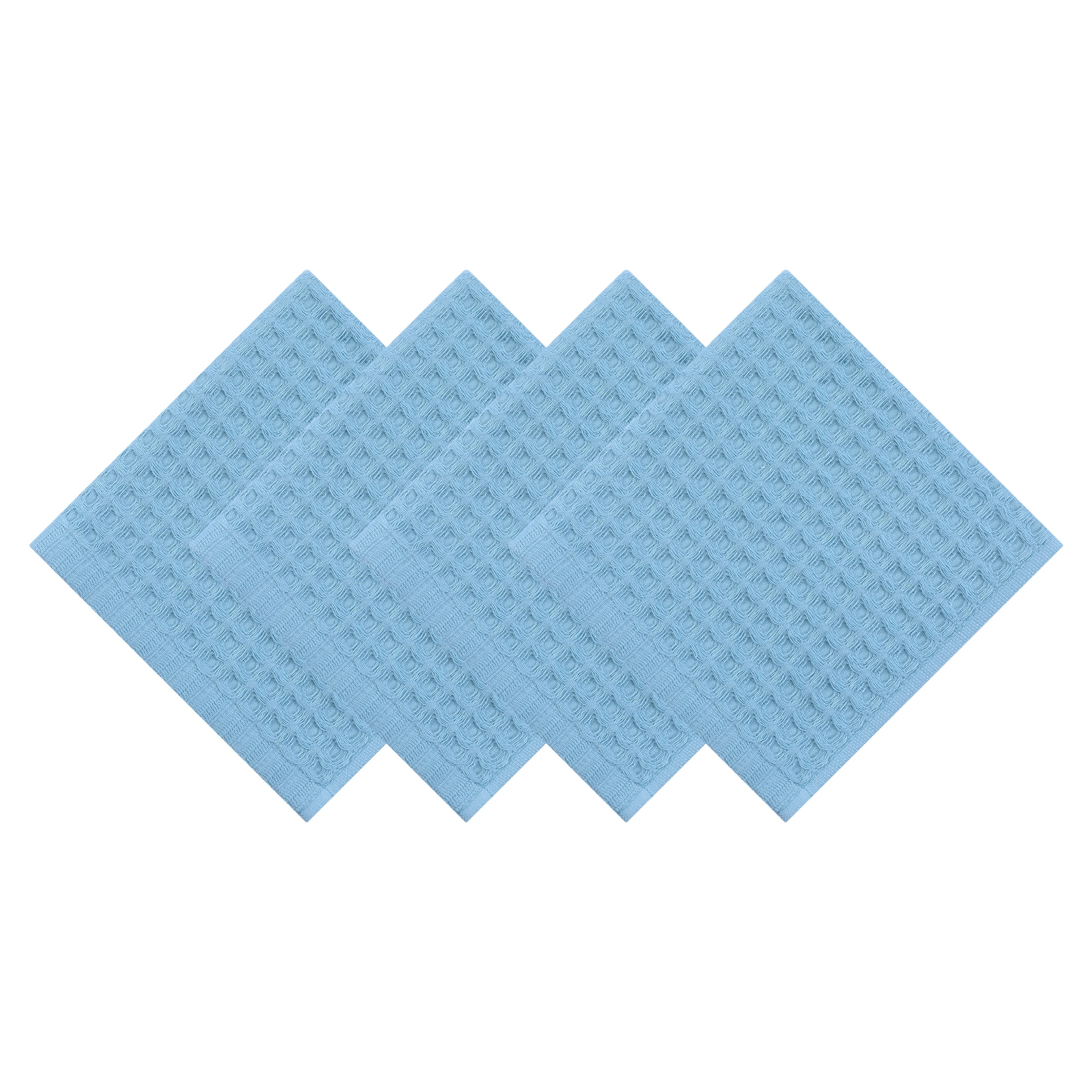 Unique Bargains Cotton Waffle Soft Quick Dry Lint Free Face Cloths 13x13in Blue 4pk