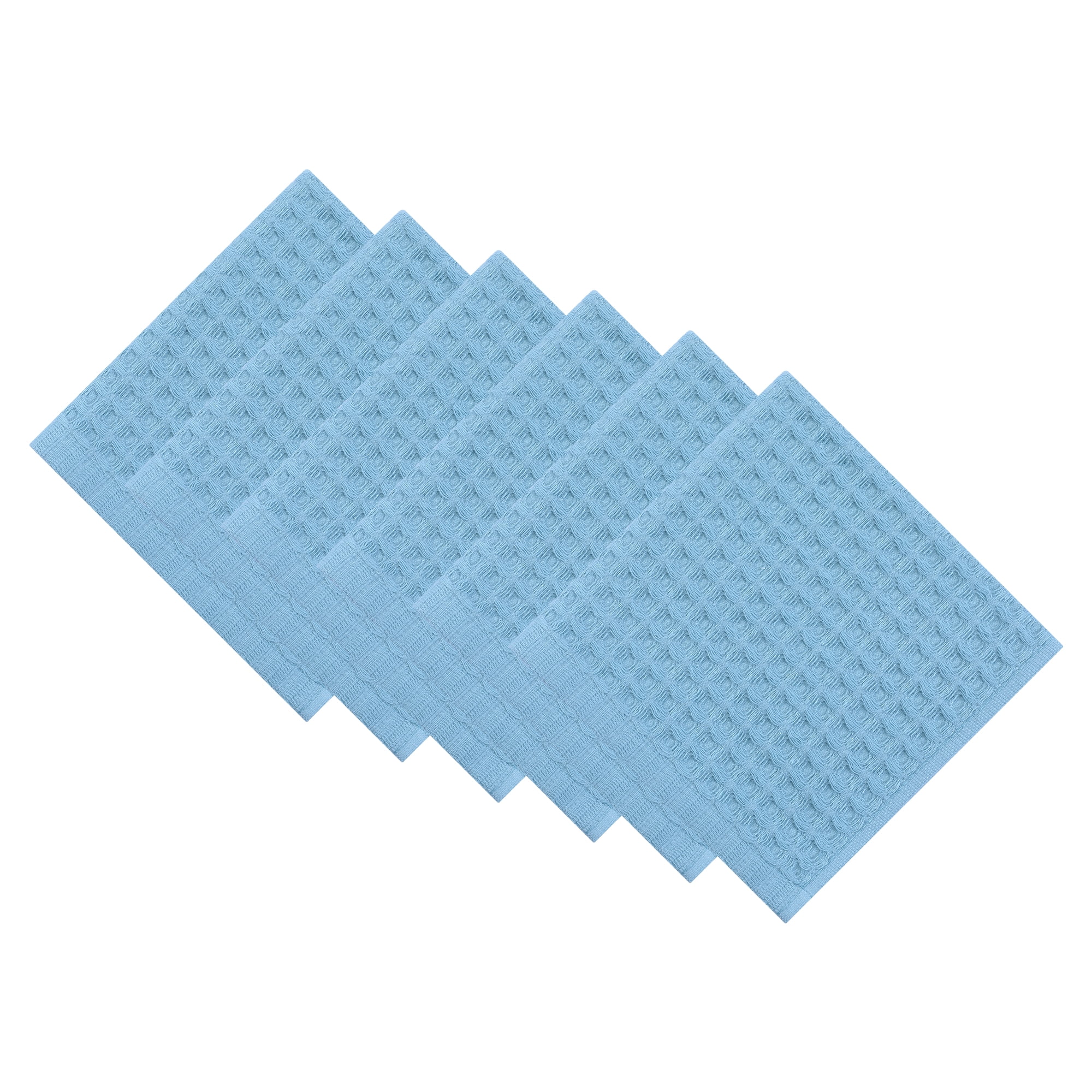 Unique Bargains Cotton Waffle Soft Quick Dry Lint Free Face Cloths 13x13in Blue 6pk