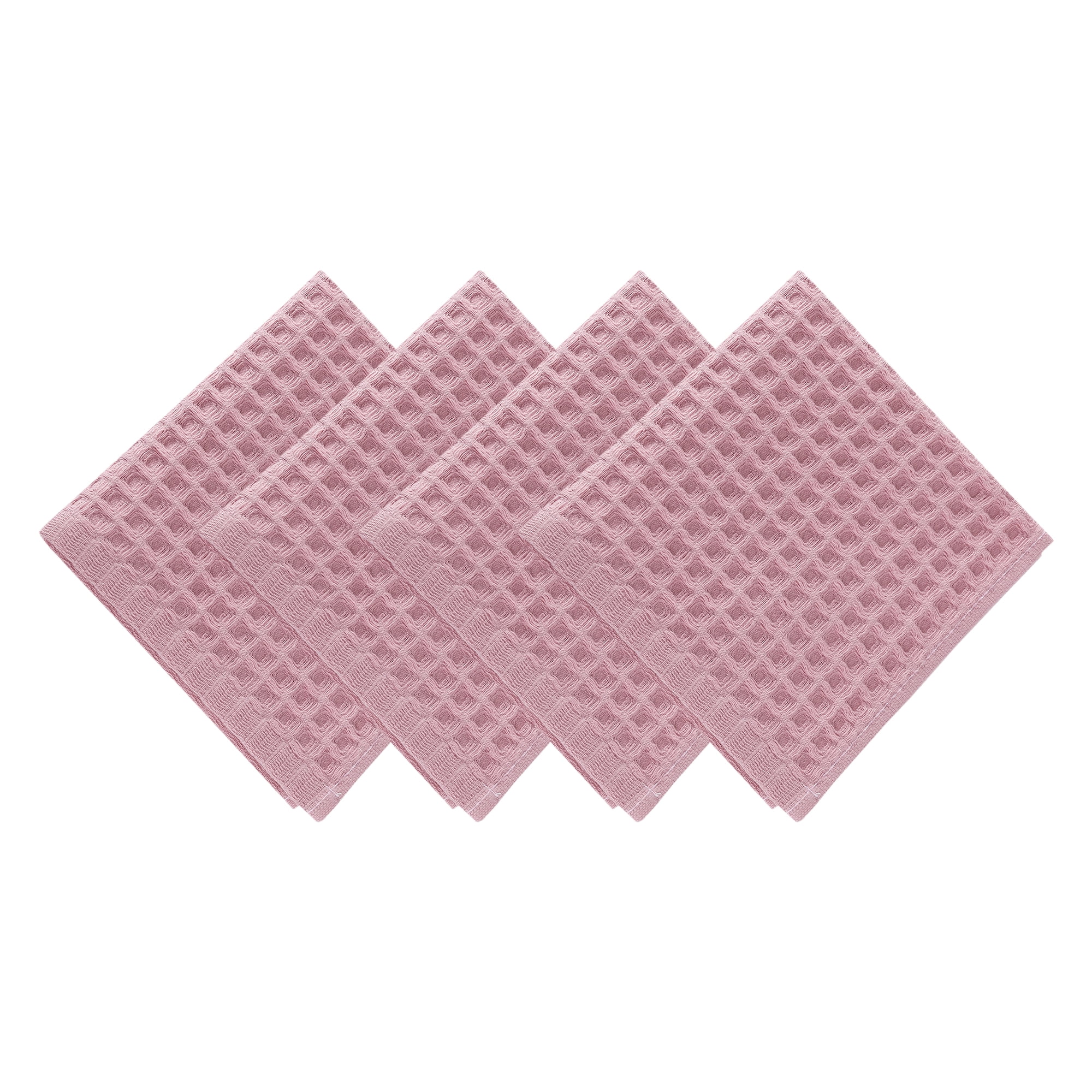 Unique Bargains Cotton Waffle Soft Quick Dry Lint Free Face Cloths 13x13in Pink 4pk