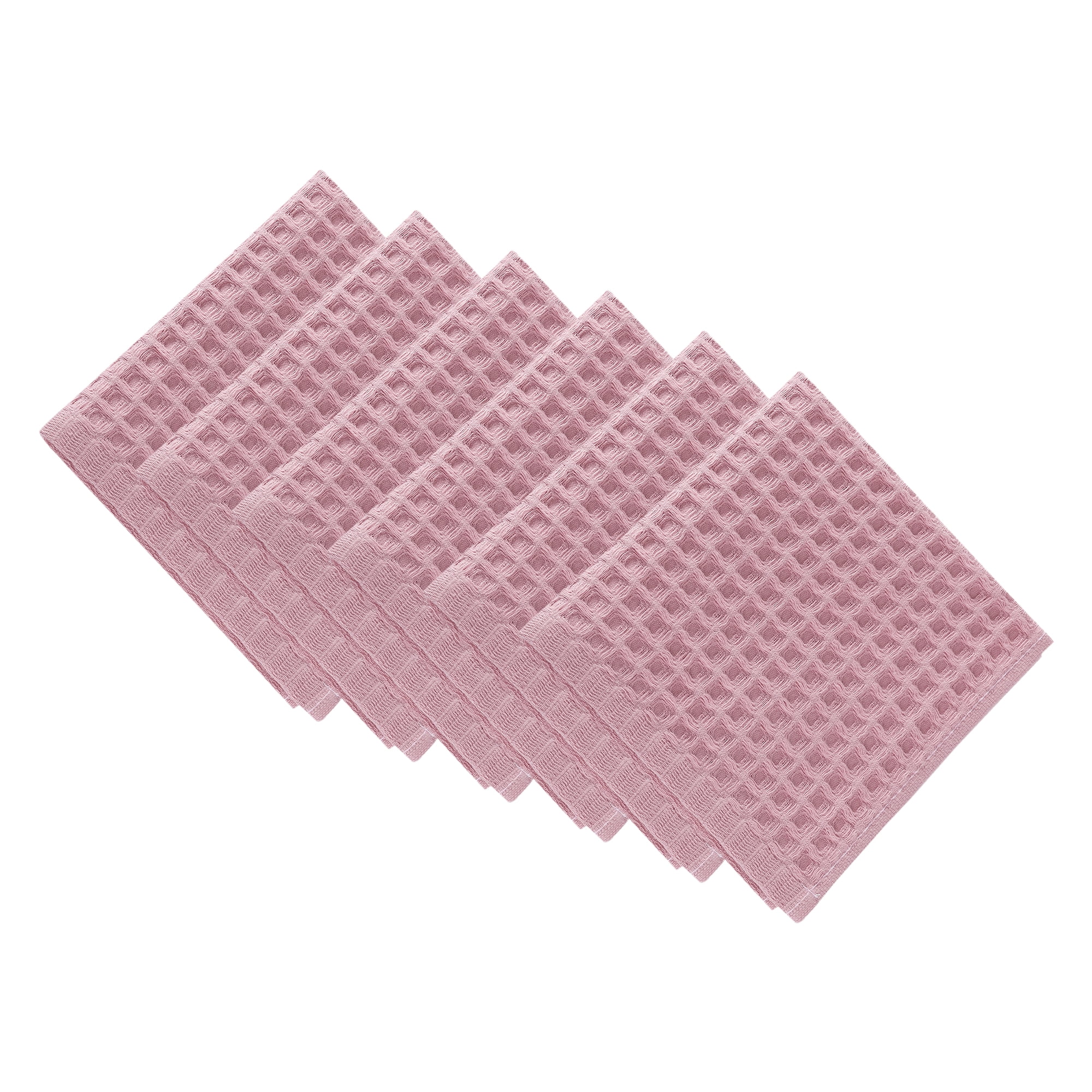 Unique Bargains Cotton Waffle Soft Quick Dry Lint Free Face Cloths 13x13in Pink 6pk
