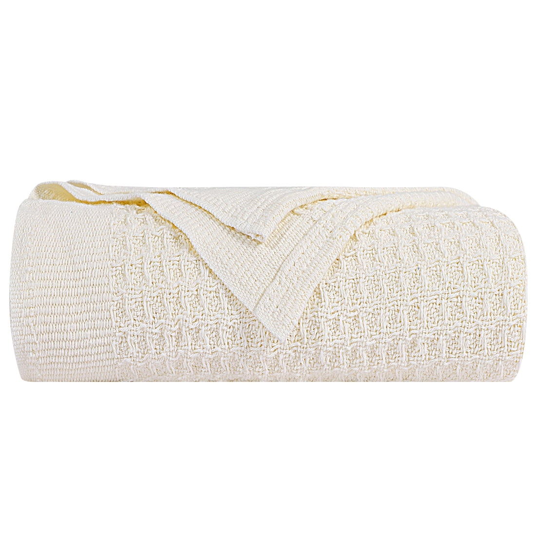 Unique Bargains Cotton Waffle Weave Bed Throw Blanket Beige 90" x 90"