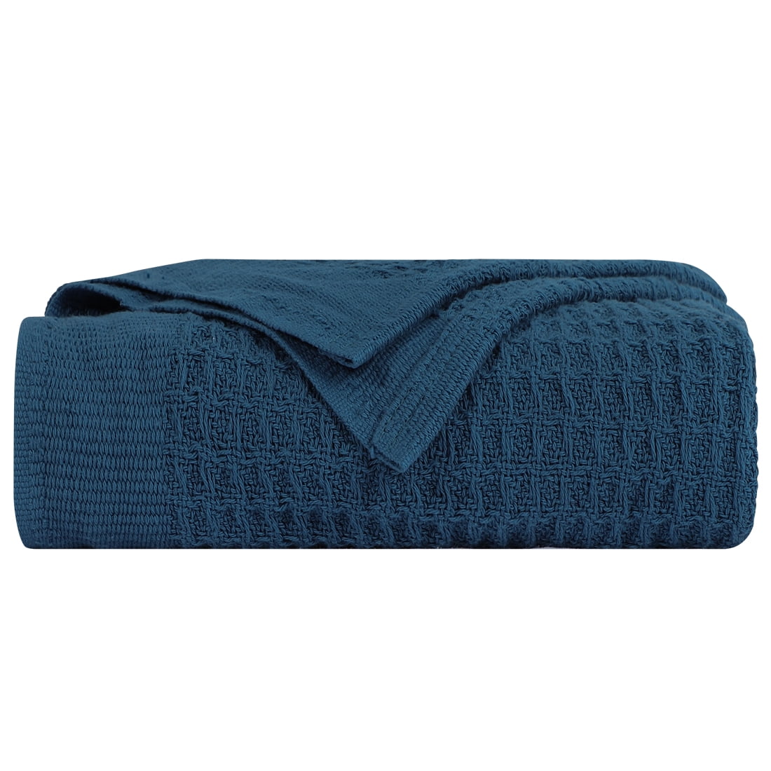 Unique Bargains Cotton Waffle Weave Bed Throw Blanket Teal Blue 90" x 90"