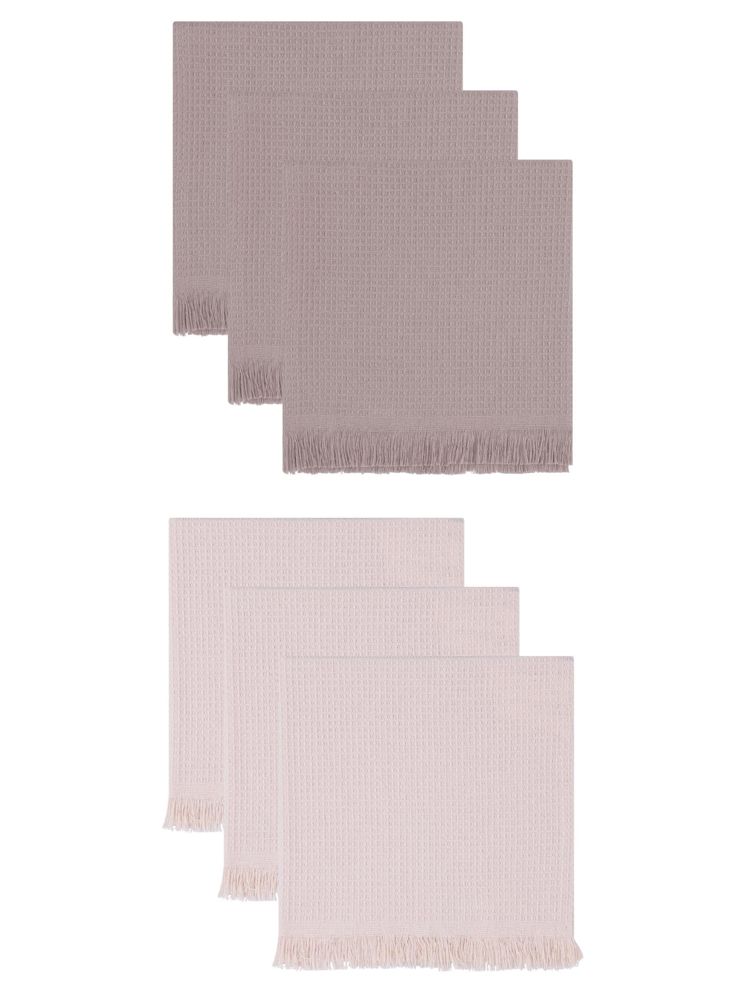 Unique Bargains Cotton Waffle Weave Cleaning Cloths 6 Pack Beige/Coffee 14" x 14"