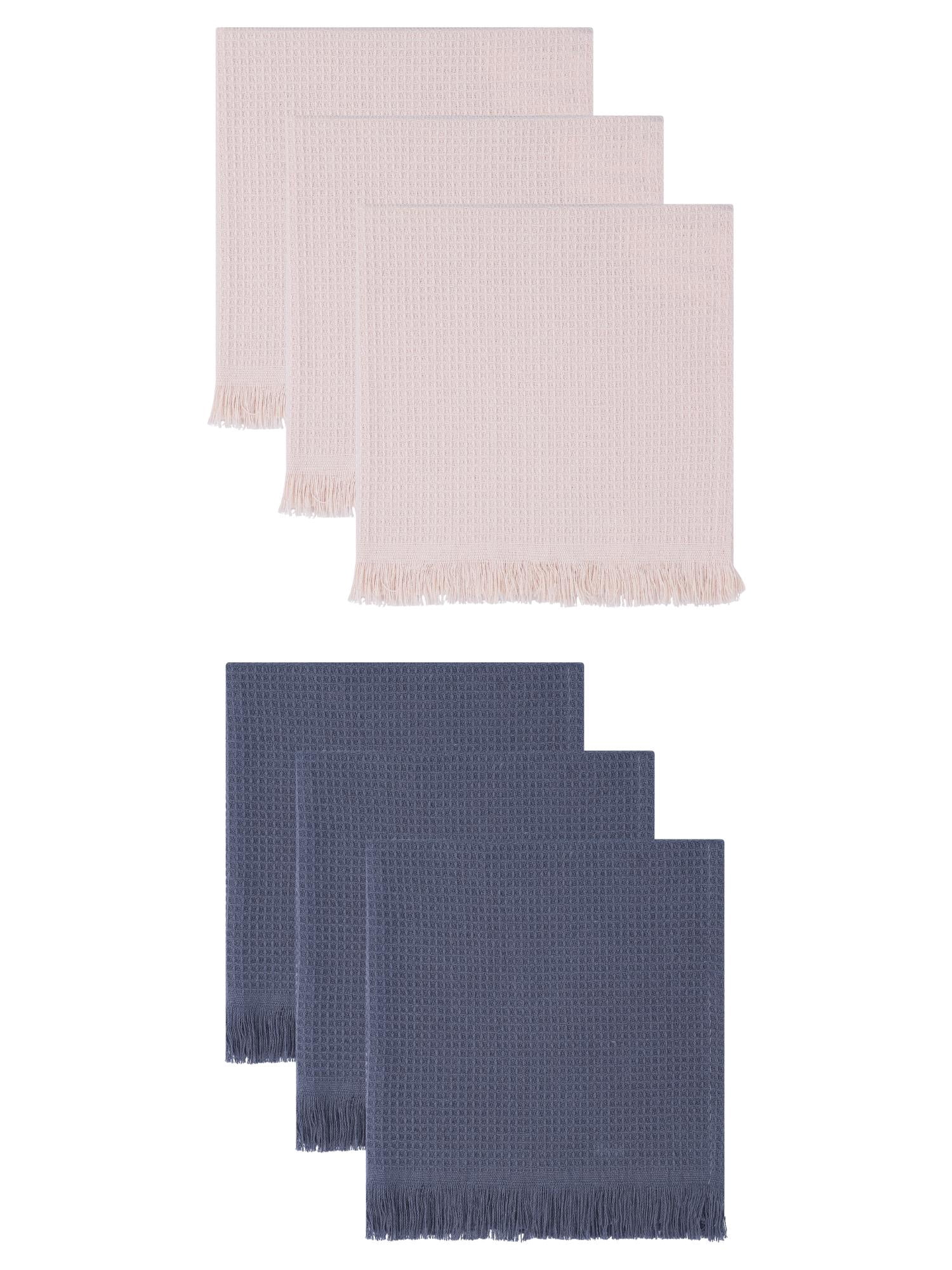 Unique Bargains Cotton Waffle Weave Cleaning Cloths 6 Pack Beige/Dark Grey 14" x 14"