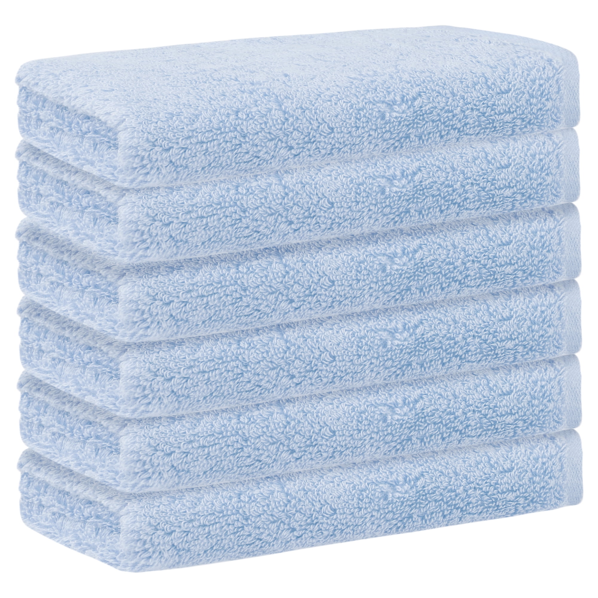 REGALWOVEN 6 Pack Cotton Washcloths, Solid Face Cloths, Absorbent and Quick Drying Towel for Bathroom Blue 13" x 13"