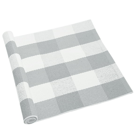 Unique Bargains Cotton Woven Checkered Area Floor Rug Carpet Mat Gray & White 35"x24"