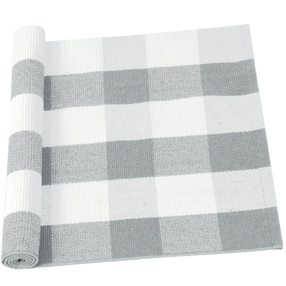 Unique Bargains Cotton Woven Checkered Area Floor Rug Carpet Mat Gray & White 51"x24"