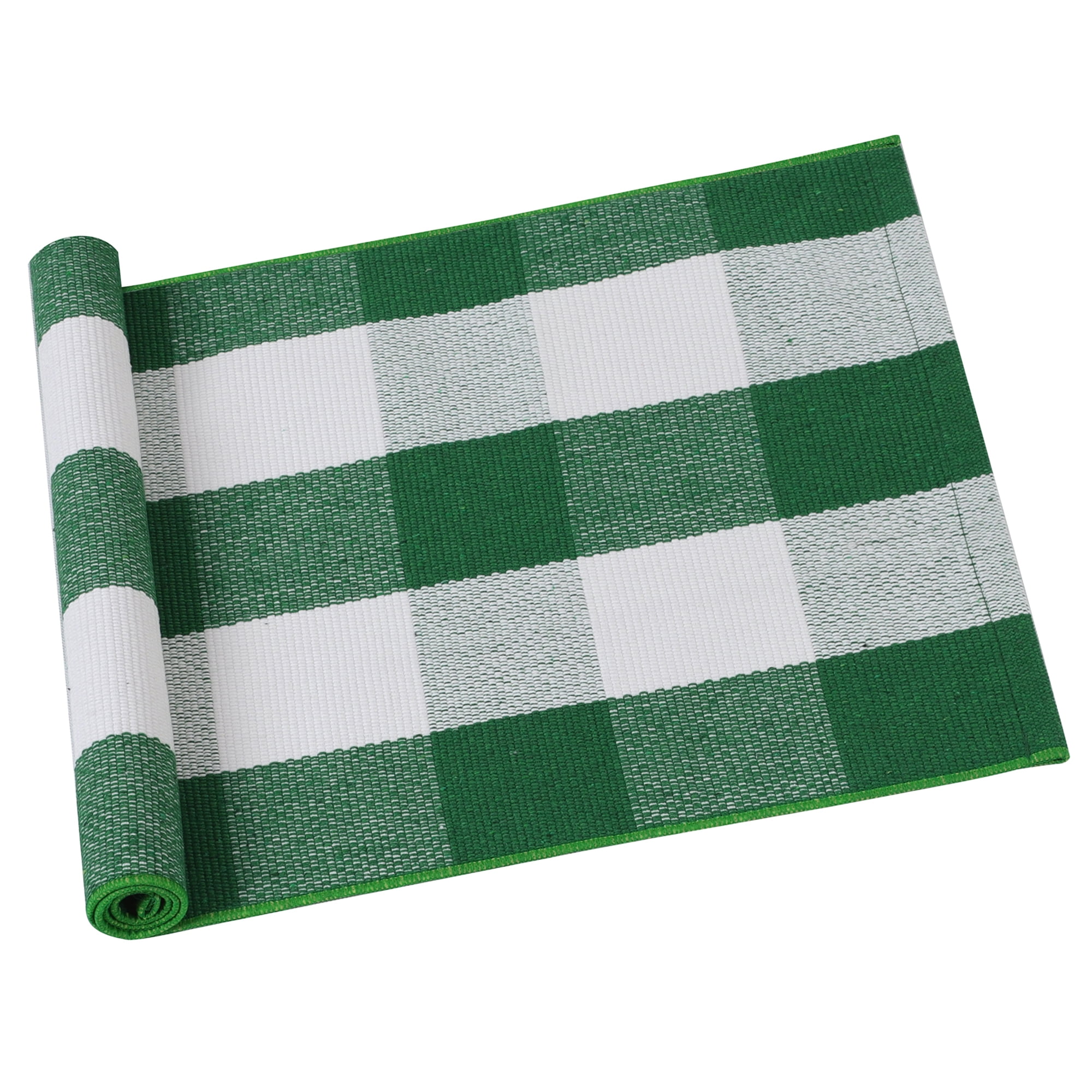 Unique Bargains Cotton Woven Checkered Area Floor Rug Carpet Mat Green & White 28"x18"