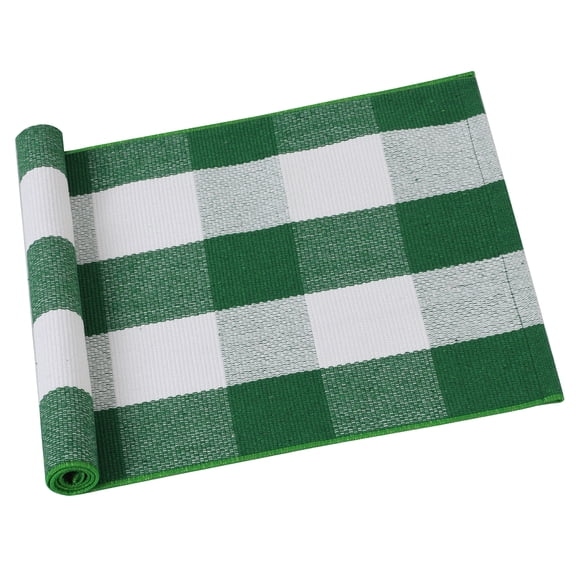 Unique Bargains Cotton Woven Checkered Area Floor Rug Carpet Mat Green & White 28"x18"