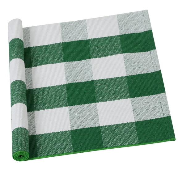 Unique Bargains Cotton Woven Checkered Area Floor Rug Carpet Mat Green & White 51"x24"