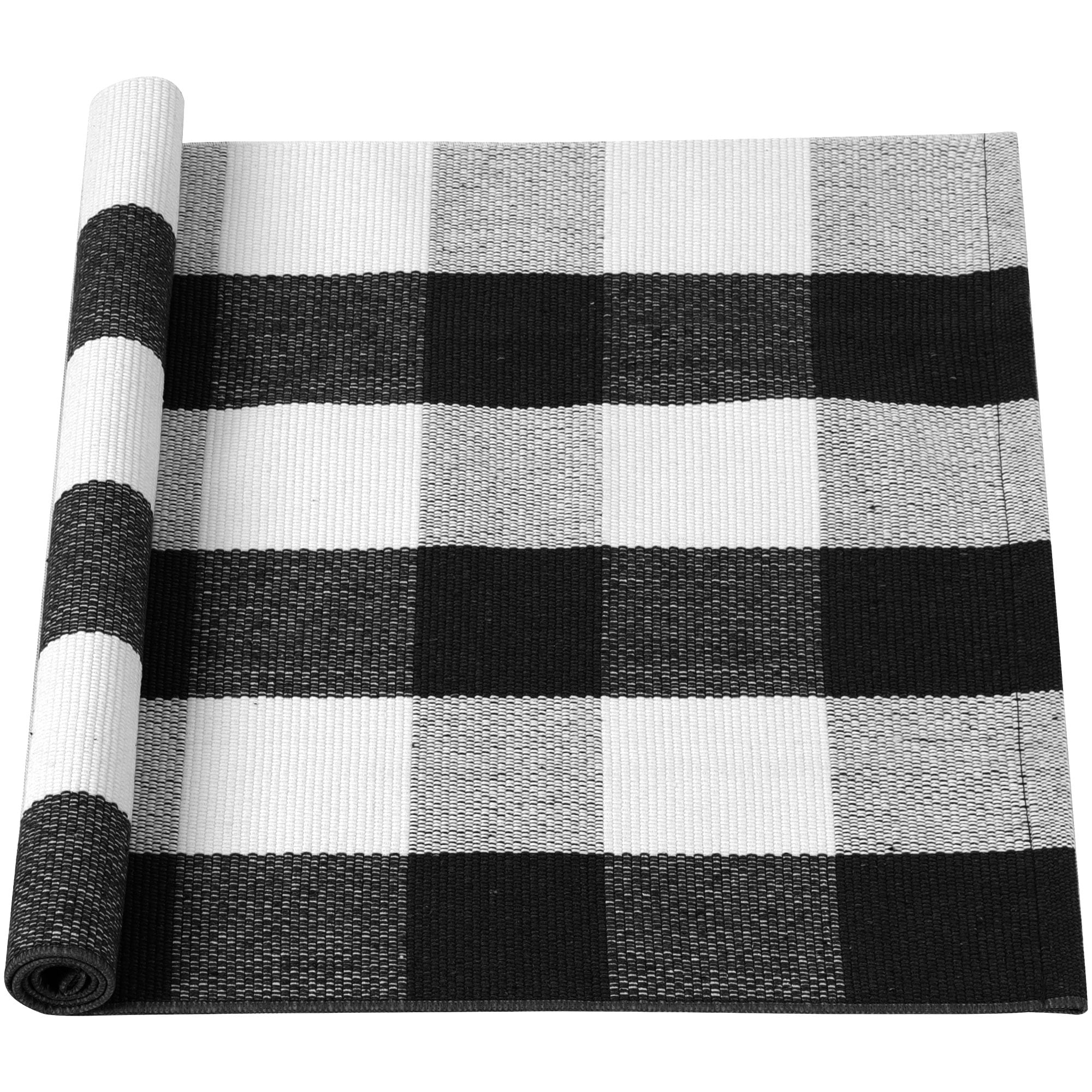 Unique Bargains Cotton Woven Checkered Area Rugs Floor Rug Carpet Mat Black & White 35"x24"