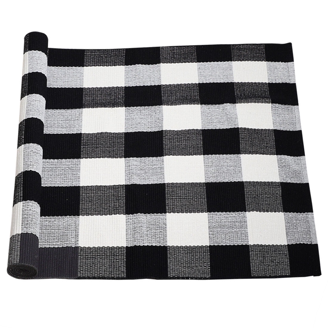 Unique Bargains Cotton Woven Checkered Area Rugs Floor Rug Carpet Mat Black & White 59"x35"