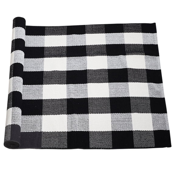 Unique Bargains Cotton Woven Checkered Area Rugs Floor Rug Carpet Mat Black & White 59"x35"