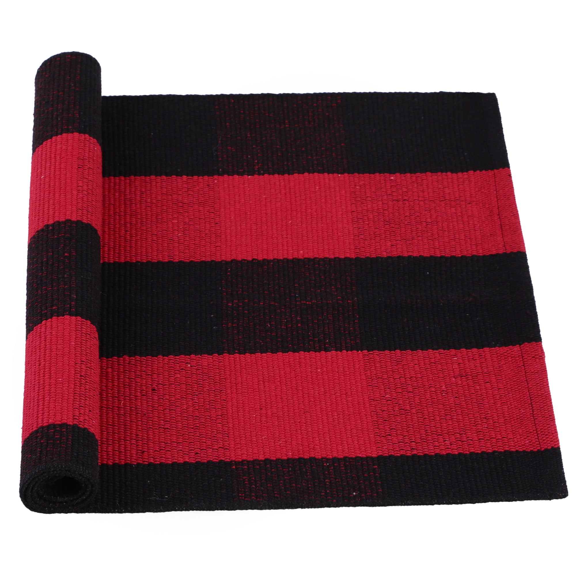 Unique Bargains Cotton Woven Checkered Area Rugs Floor Rug Carpet Mat Red & Black 28"x18"