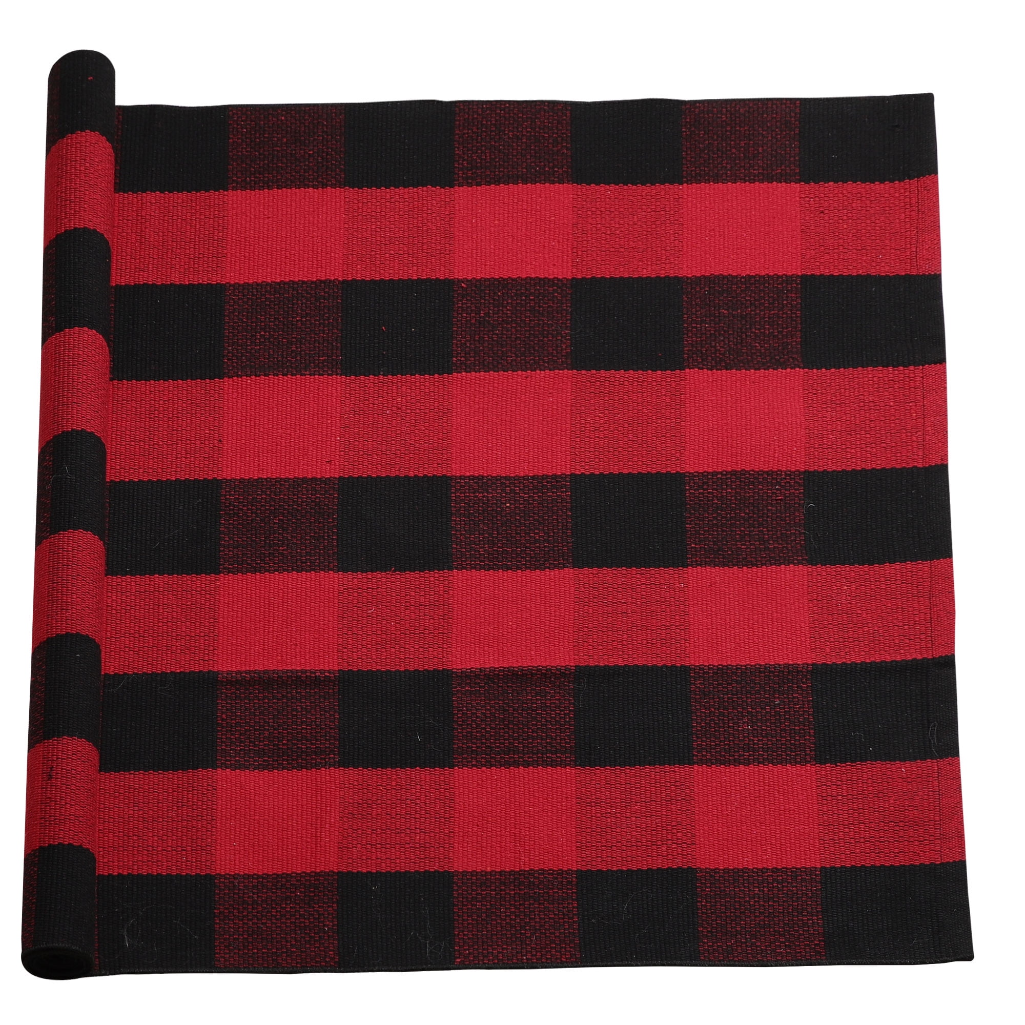 Unique Bargains Cotton Woven Checkered Area Rugs Floor Rug Carpet Mat Red & Black 59"x35"