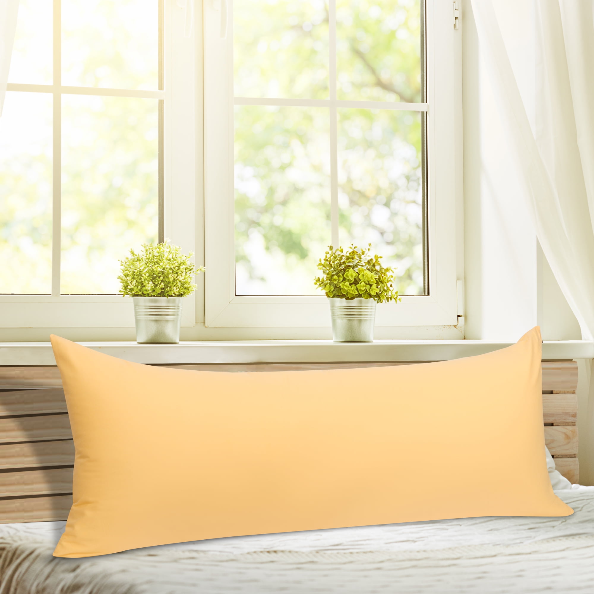 Unique Bargains Cotton Zippered Body Pillowcase Yellow 20" x 48"