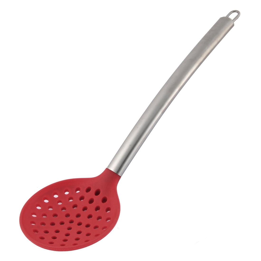 Unique Bargains Covering Head Stainless Steel Handle Slotted Spoon Ladle Silver Red
