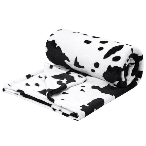 Unique Bargains Cow Printed Soft 300GSM Flannel Throw Blanket Sofa Bed Black 39" x 51"