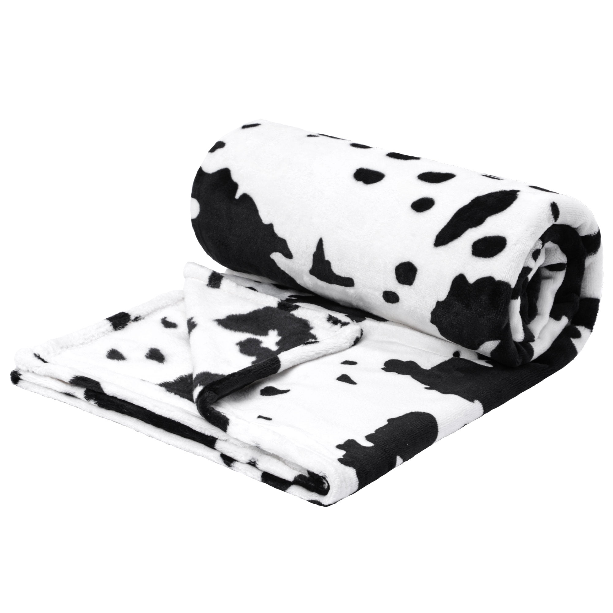 Unique Bargains Cow Printed Soft 300GSM Flannel Throw Blanket Sofa Bed Black 51" x 59"
