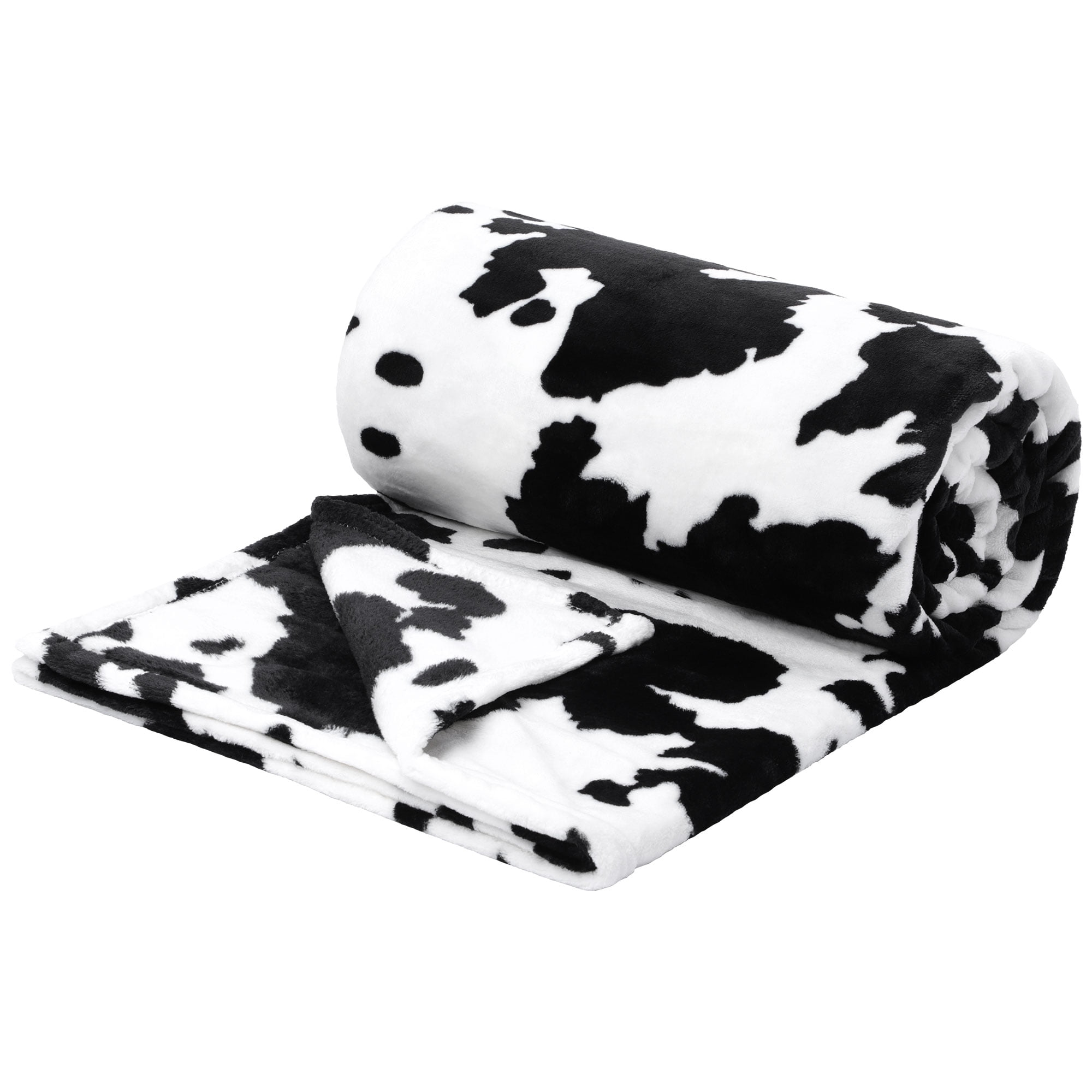 Unique Bargains Cow Printed Soft 300GSM Flannel Throw Blanket Sofa Bed Black 59" x 79"