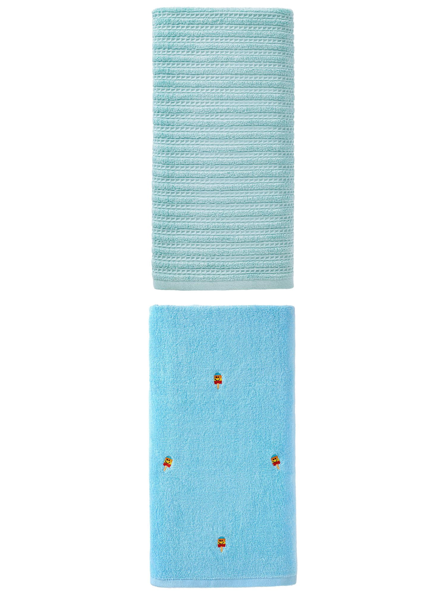 Unique Bargains Cozy Cotton Bath Towel 2 Pack Popsicle Blue/Blue 55" x 28"