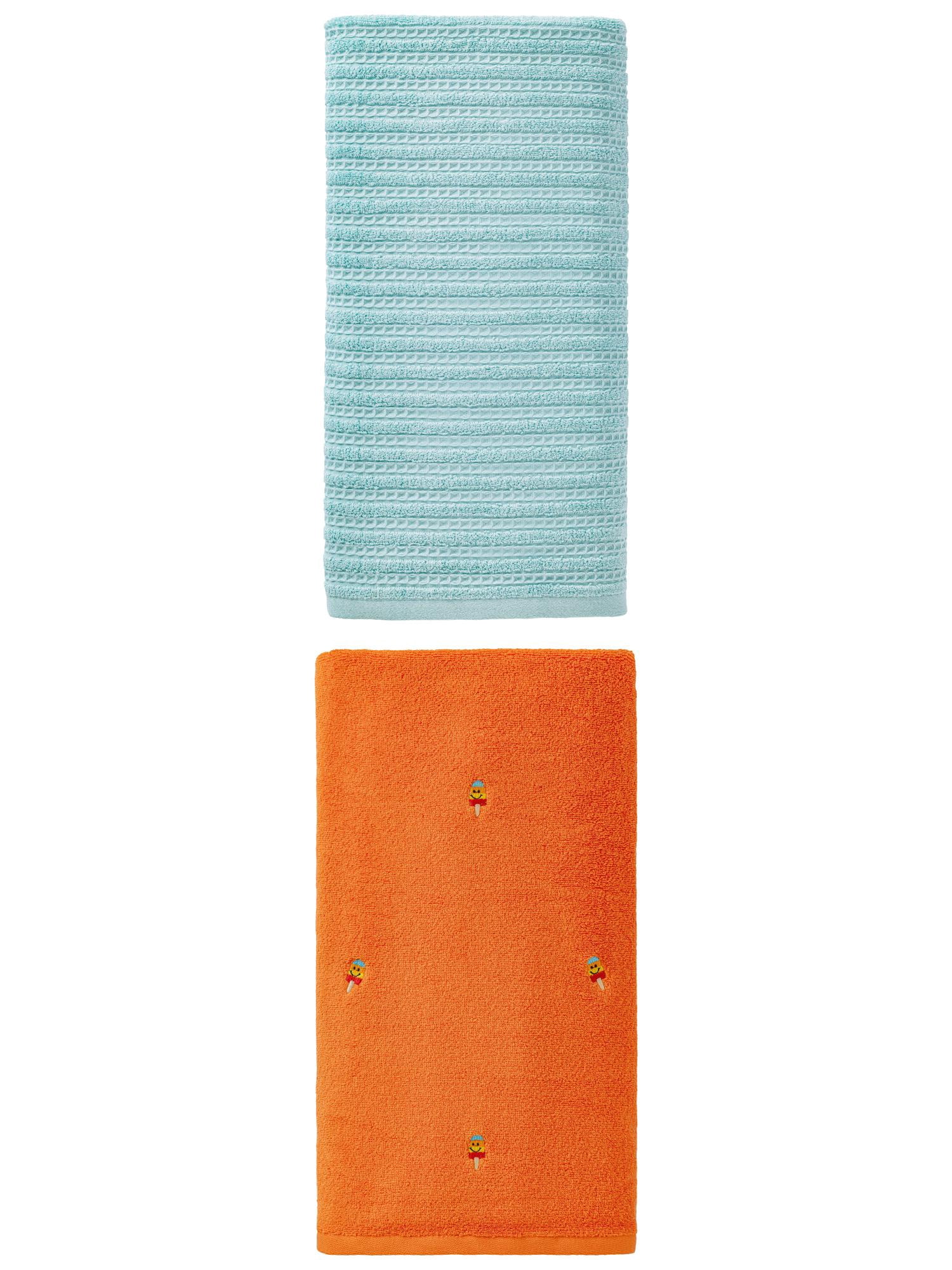 Unique Bargains Cozy Cotton Bath Towel 2 Pack Popsicle Orange/Blue 55" x 28"