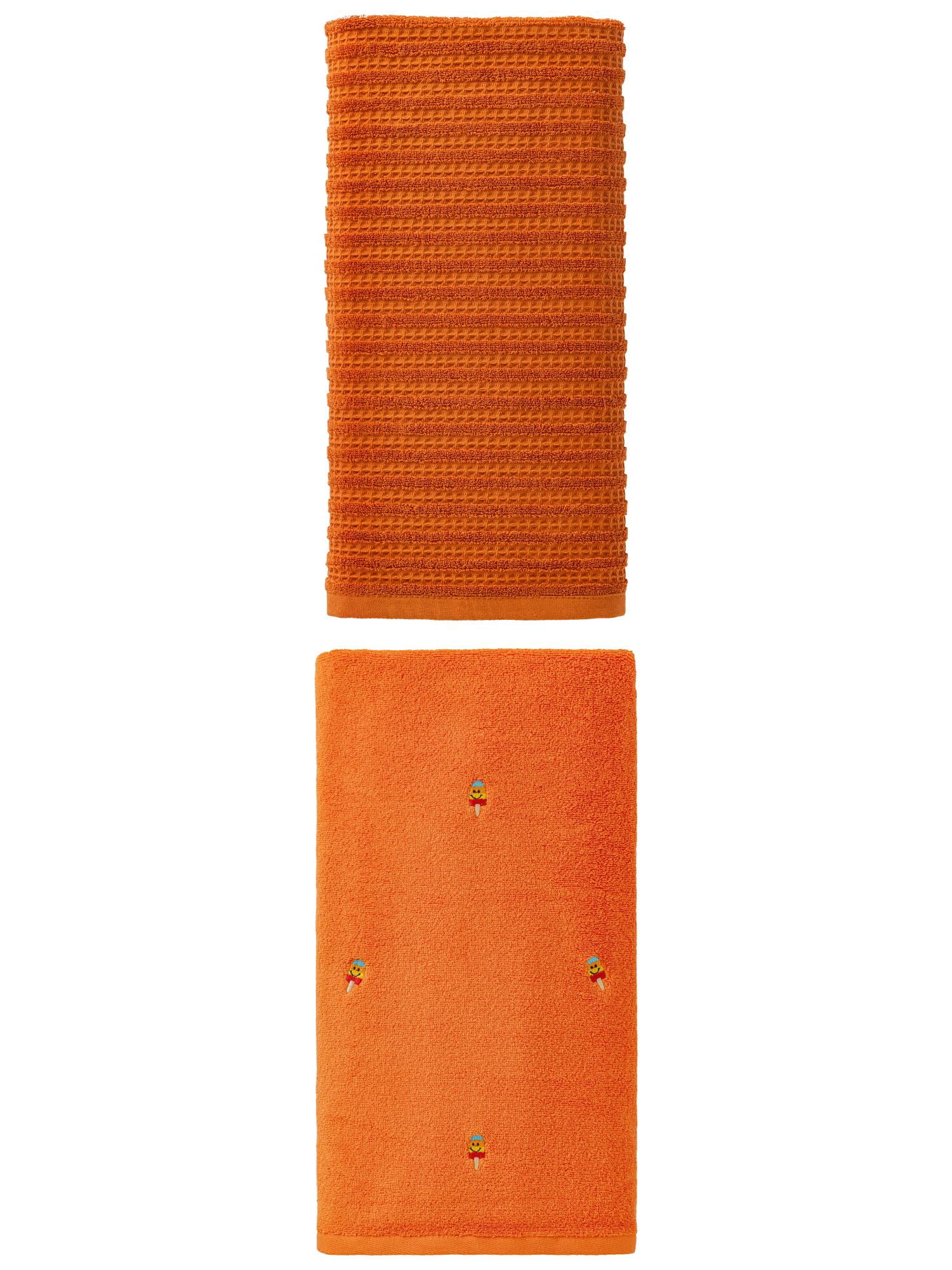 Unique Bargains Cozy Cotton Bath Towel 2 Pack Popsicle Orange/Brown 55" x 28"