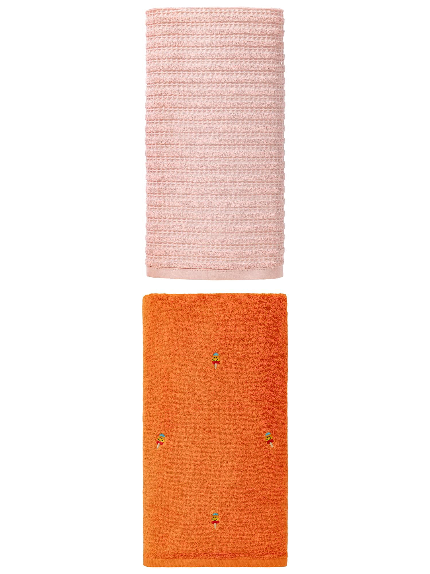 Unique Bargains Cozy Cotton Bath Towel 2 Pack Popsicle Orange/Pink 55" x 28"